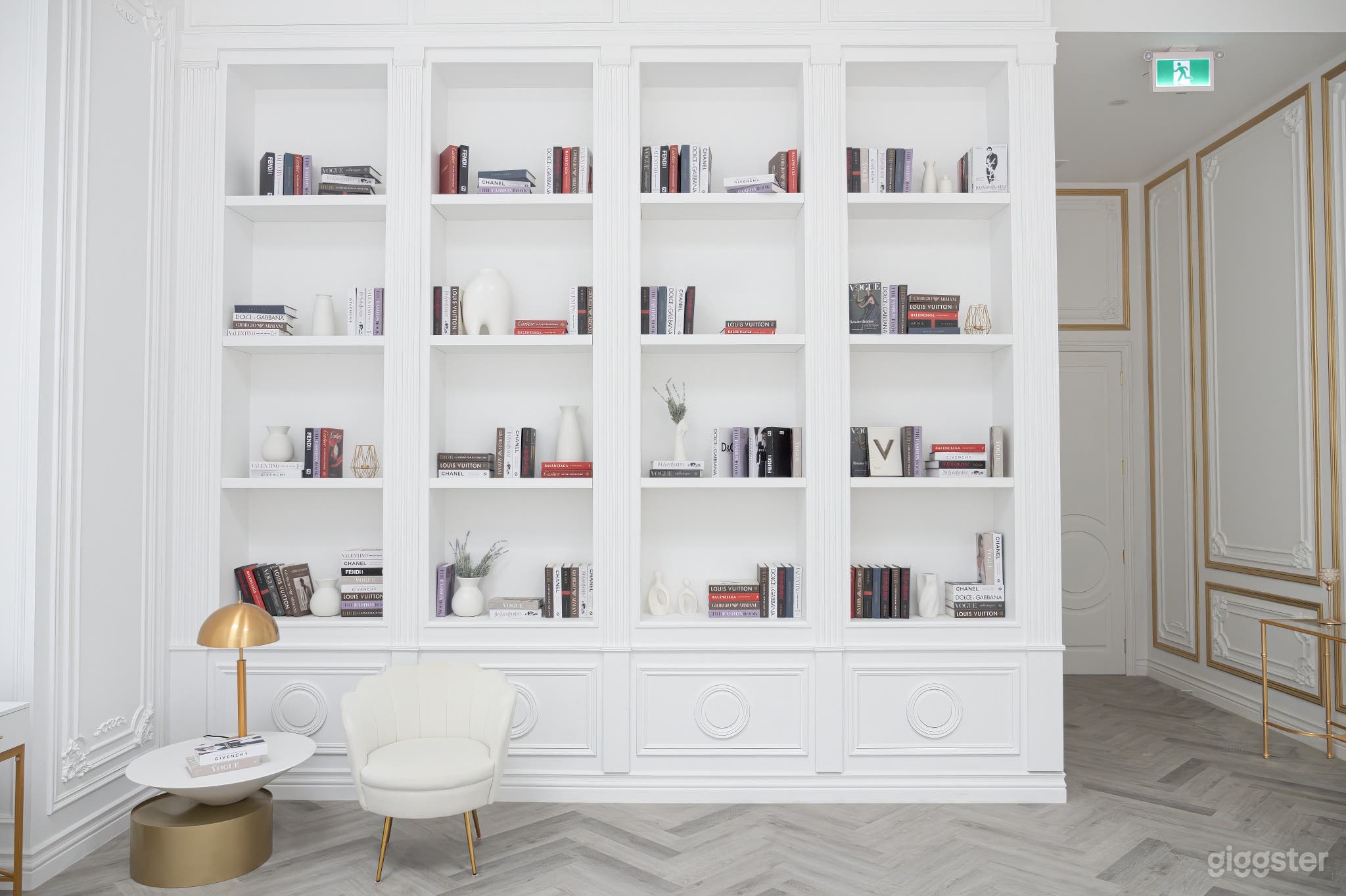 Elegant grand bookshelf, enhancing sophistication in the photo studio elevating your photos