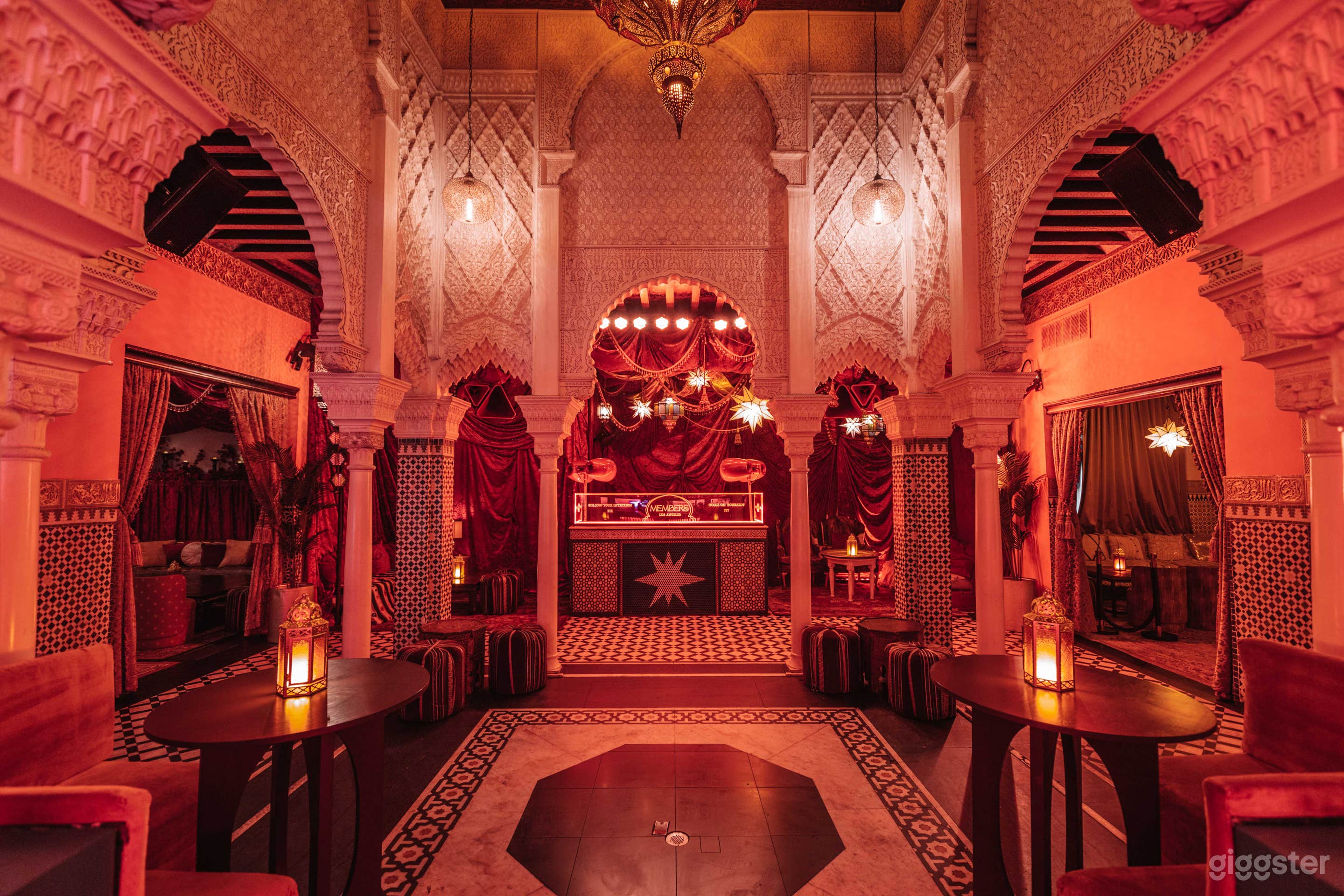 Unique Moroccan design in the heart of Los Angeles. Atrium and dj booth