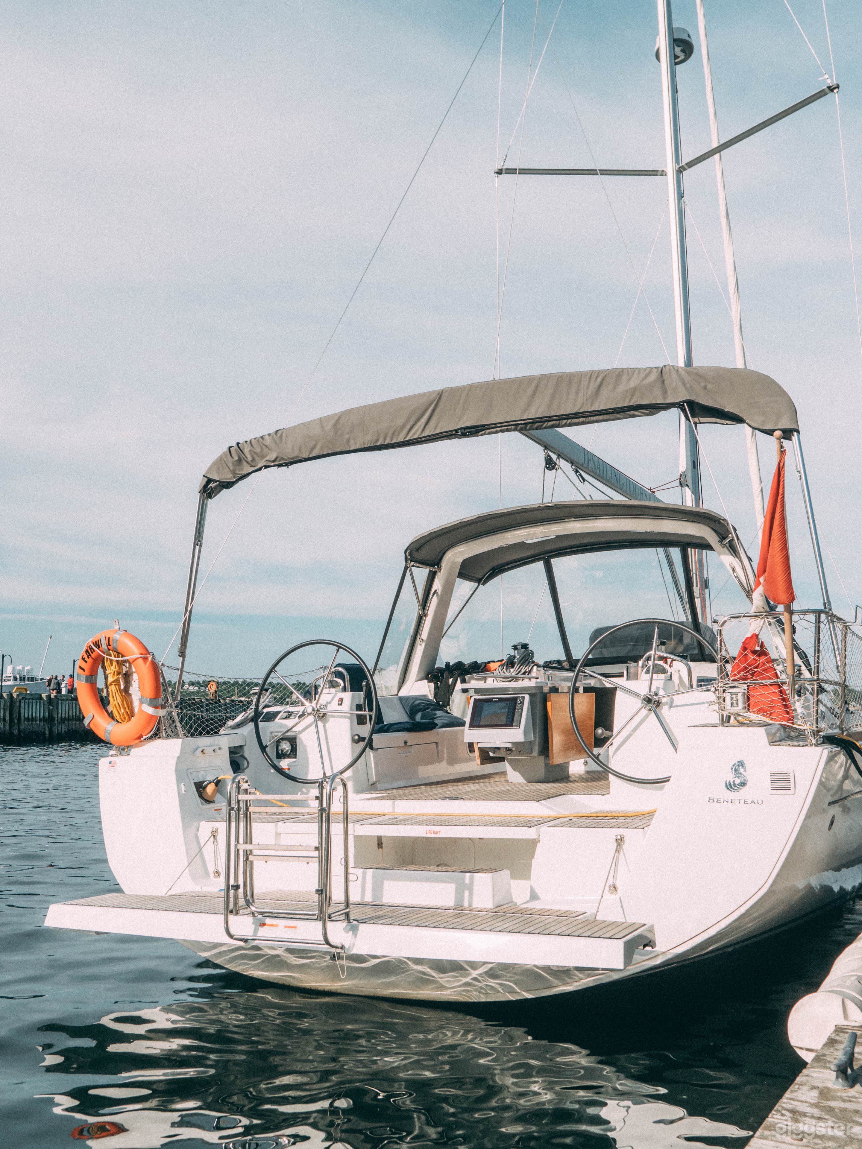 Stern of Beneteau Oceanis on Halifax waterfront