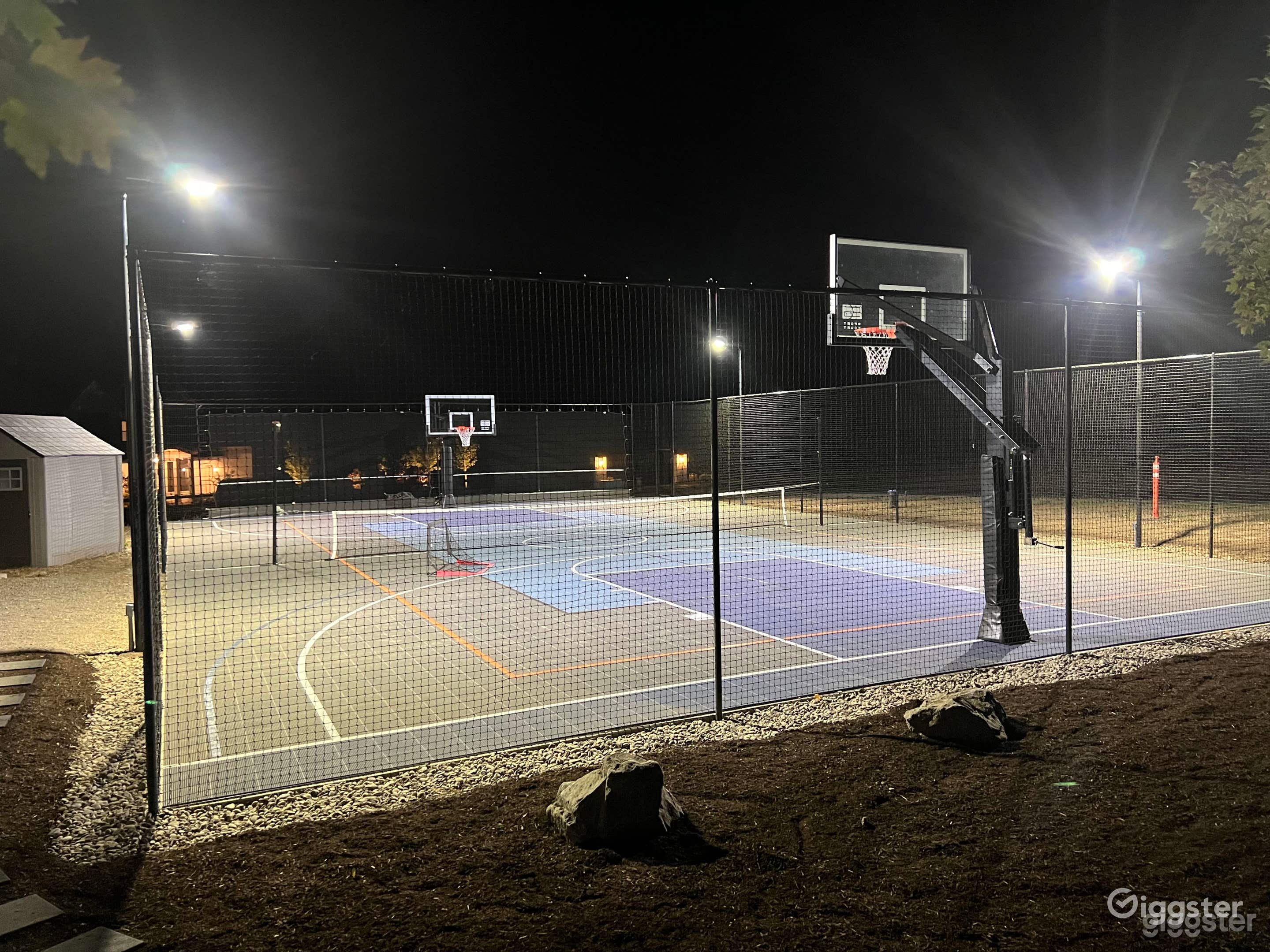 Court at night with lights