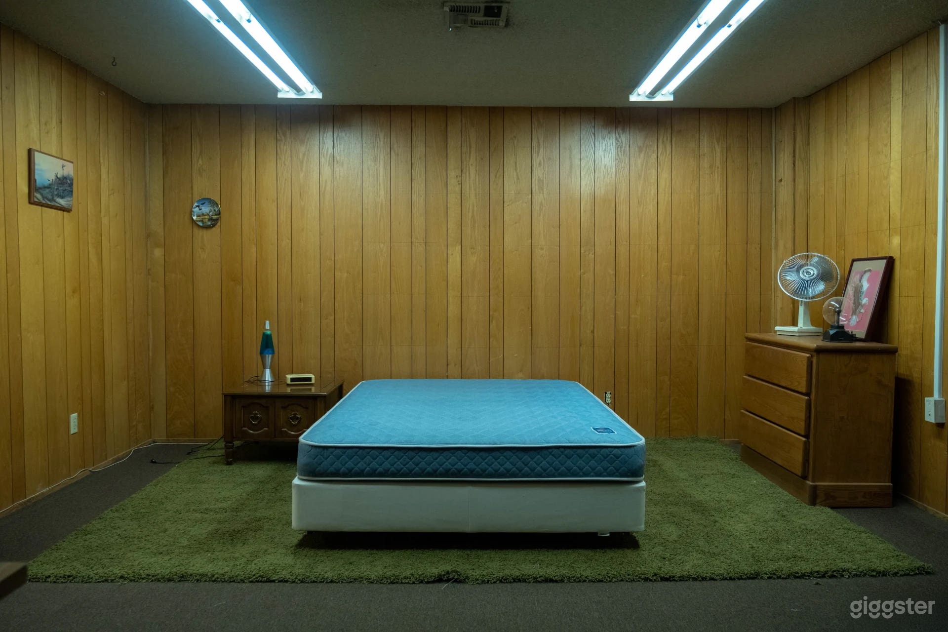Vintage bed room with wood paneling