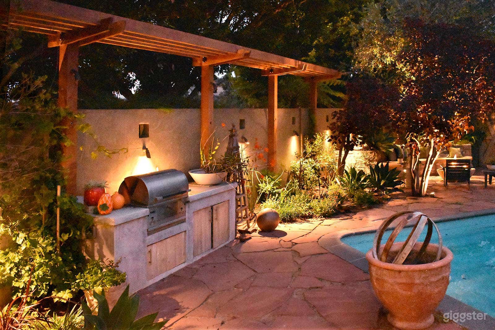 Lighting creates a magical ambience in the garden at night.