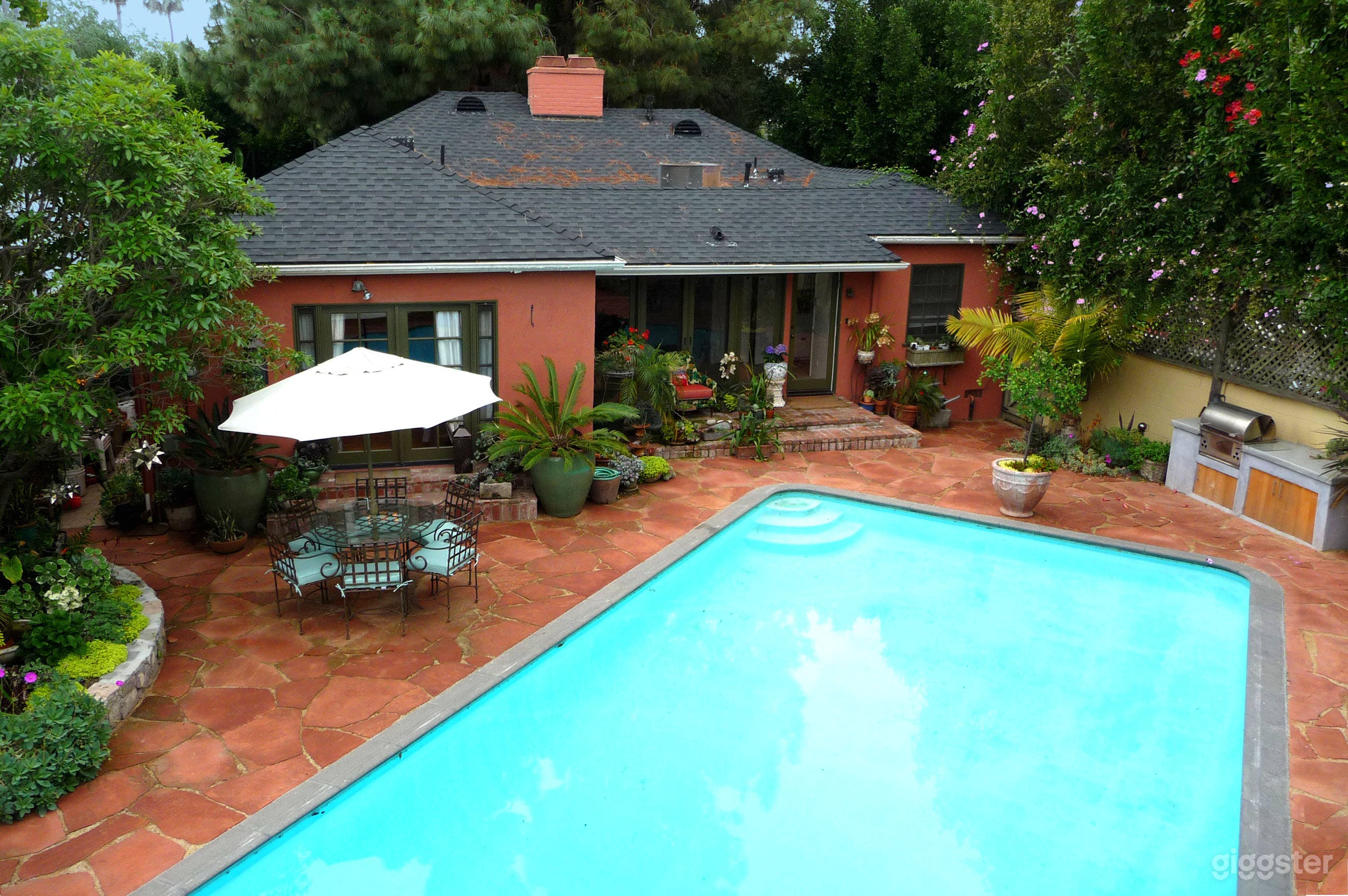 It's LA! The original house was built by the understudy for the famous swimmer and actress, Esther Williams - hence the unusually large and deep swimming pool.