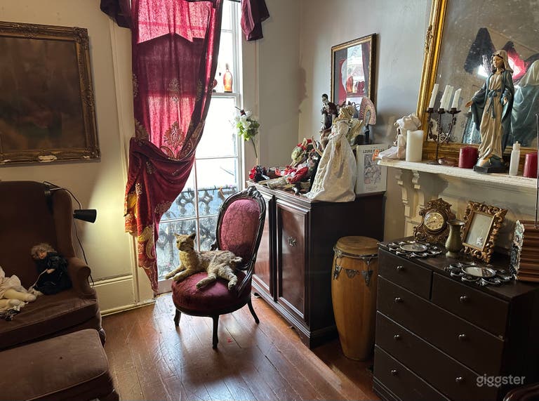  You see Wilbur the cat proudly guards the window and the Virgin Mary in center of the altar is a New Orleans Voodoo way to honor w candles and few other devotions there and in window. We moved the victorian privacy screen and brought Wilbur in the light 