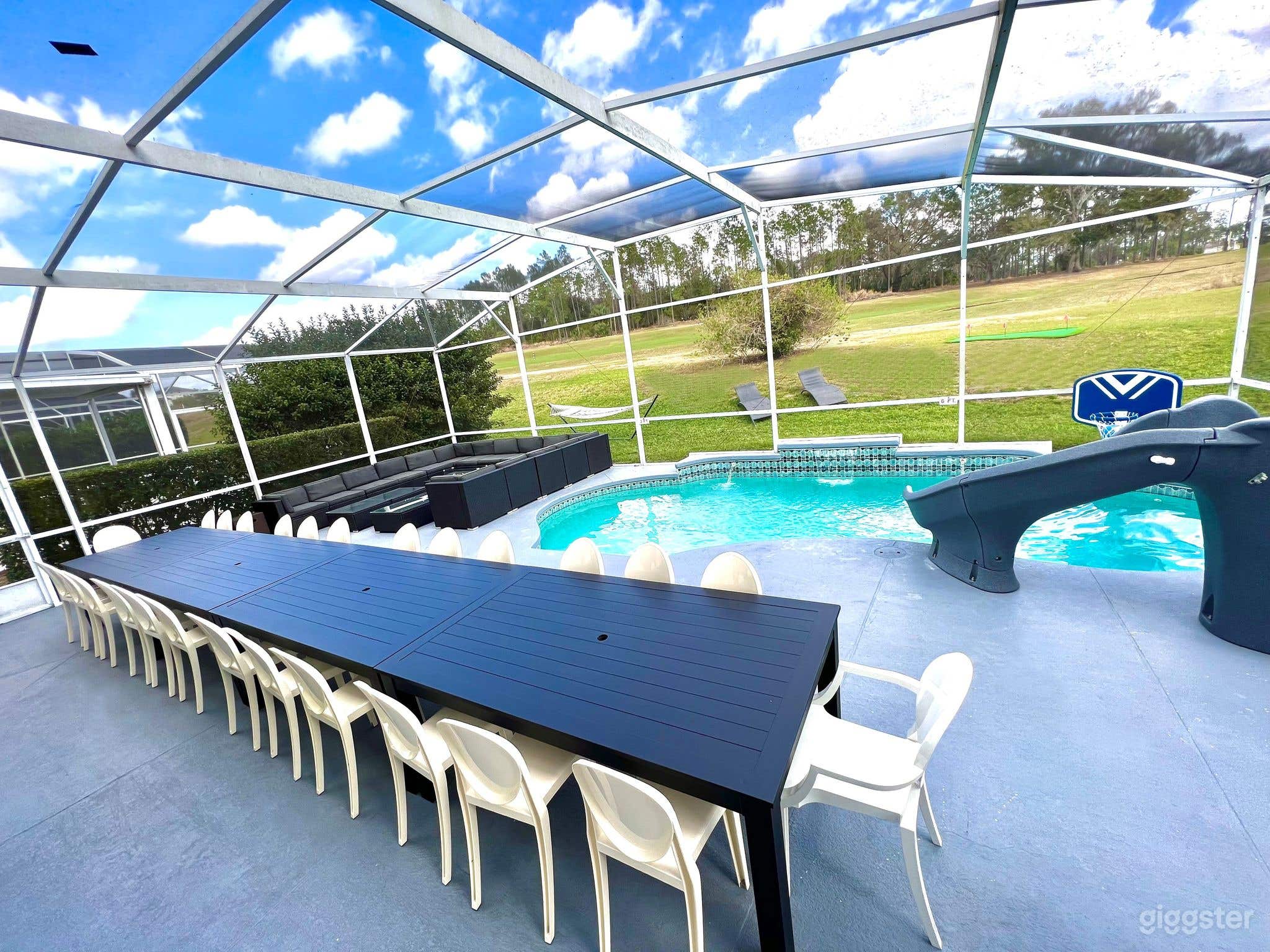 Private OutdooDining with your entertaining private chef dinners with Philip Starck designed chairs for exclusive sit down dinners for up to 24 persons outside and 20 persons inside overlooking private pool &amp; golf. Then sip on a cocktail at Fire Pit.
