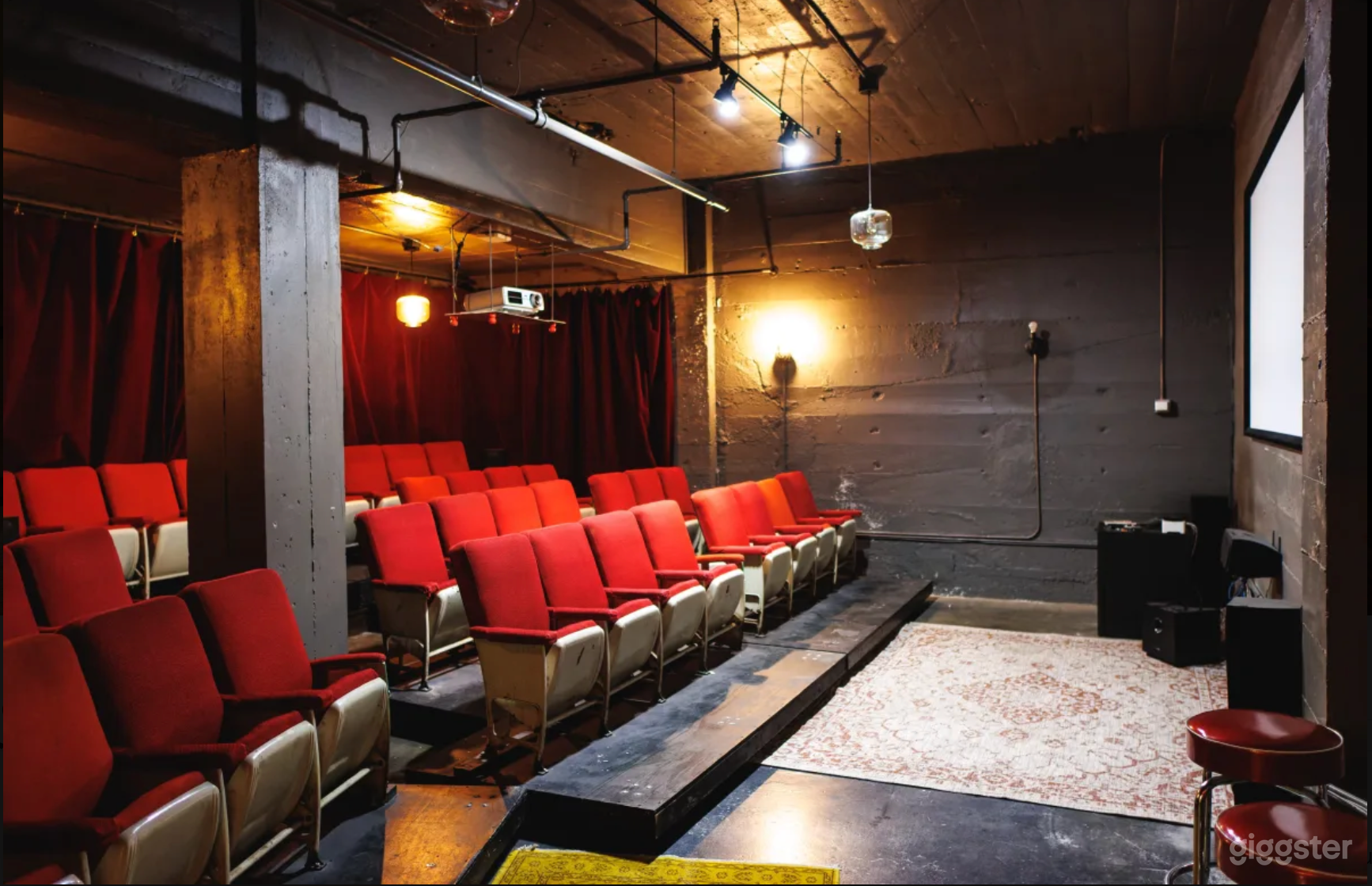 Full sound system and projector with easy HDMI and Apple connections. Seats up to 50! Great for movies, trivia, karaoke, etc.