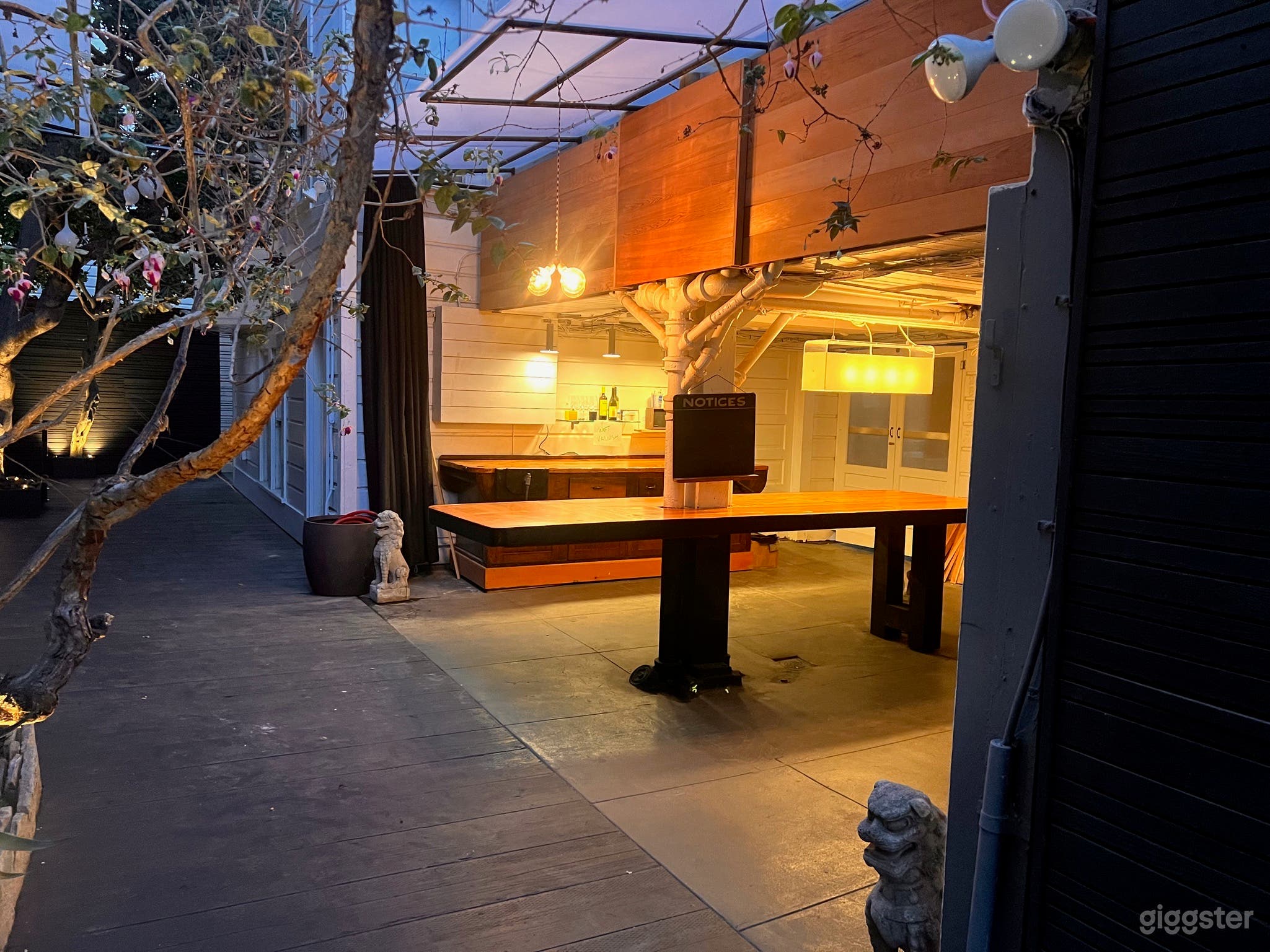 Worktable and work cabinet in garden area.