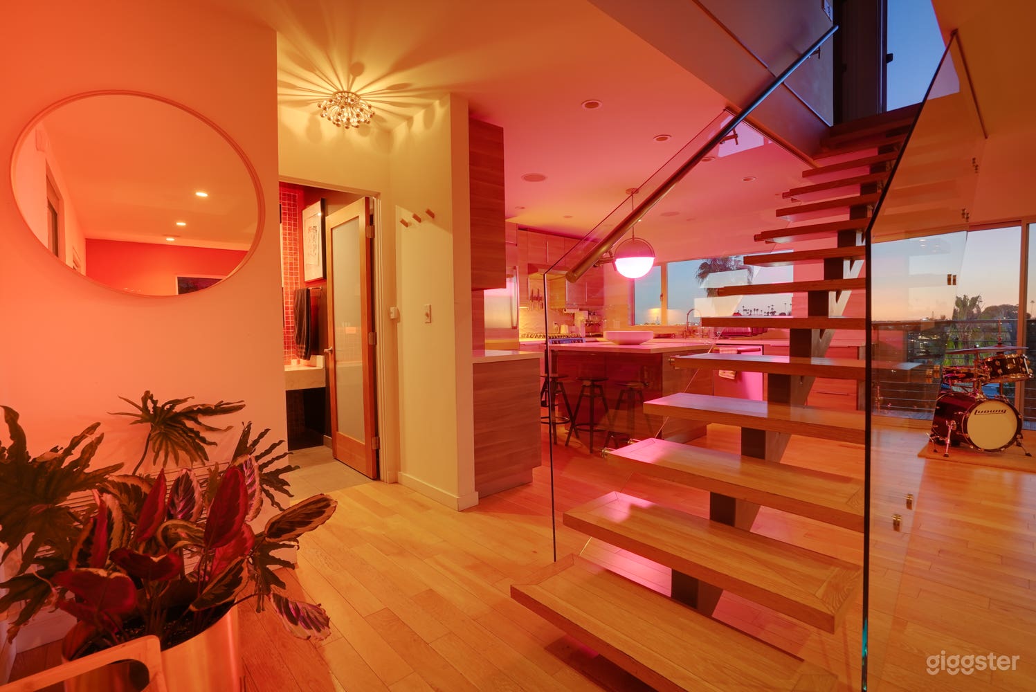 stairs, guest bathroom, kitchen