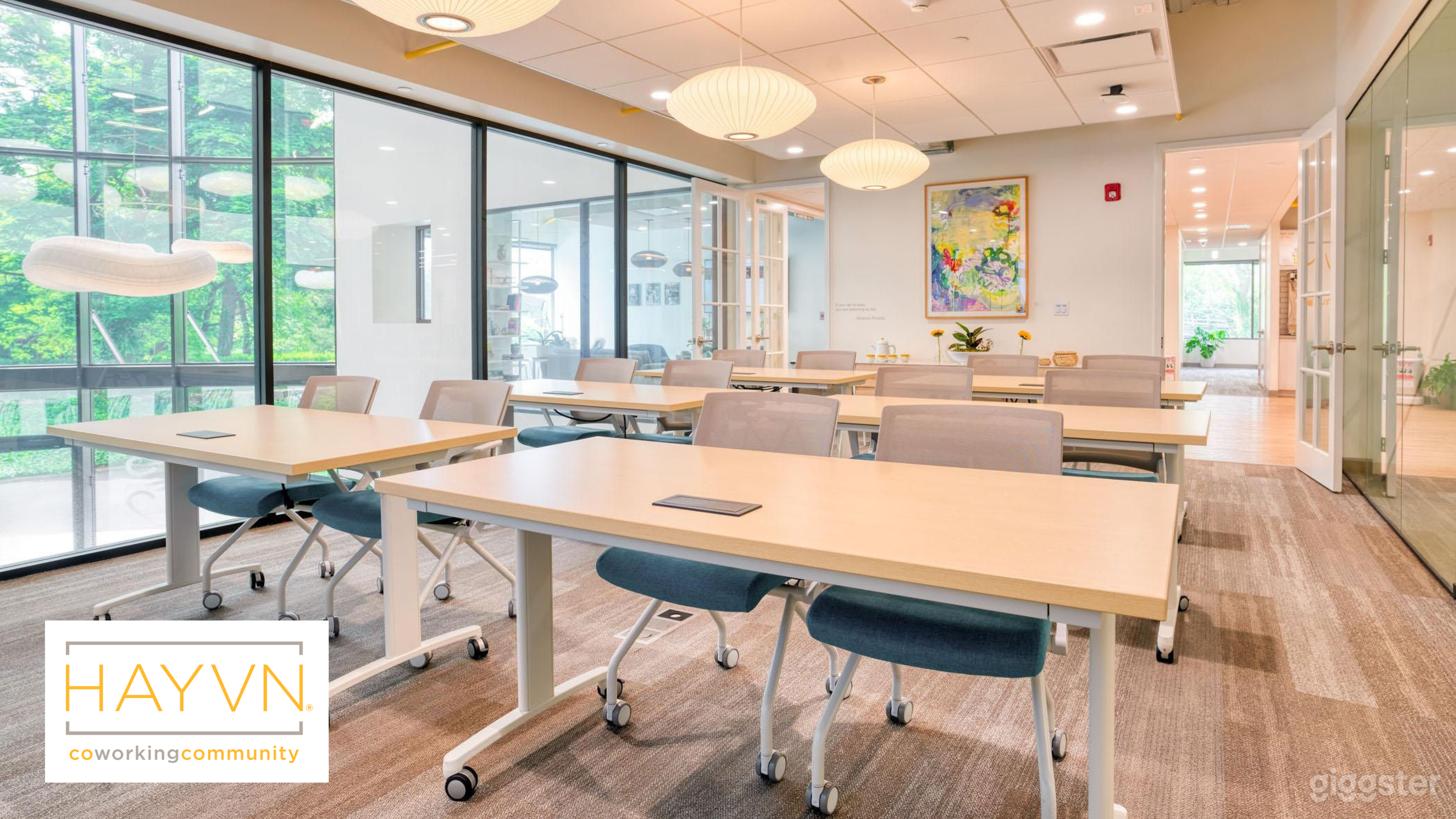 3. Classroom Style — Front of Room View

Tables and chairs are arranged in rows facing the front, creating an instructional environment suited for trainings, workshops, and seminars. Clear sightlines to the monitor ensure every participant can follow along