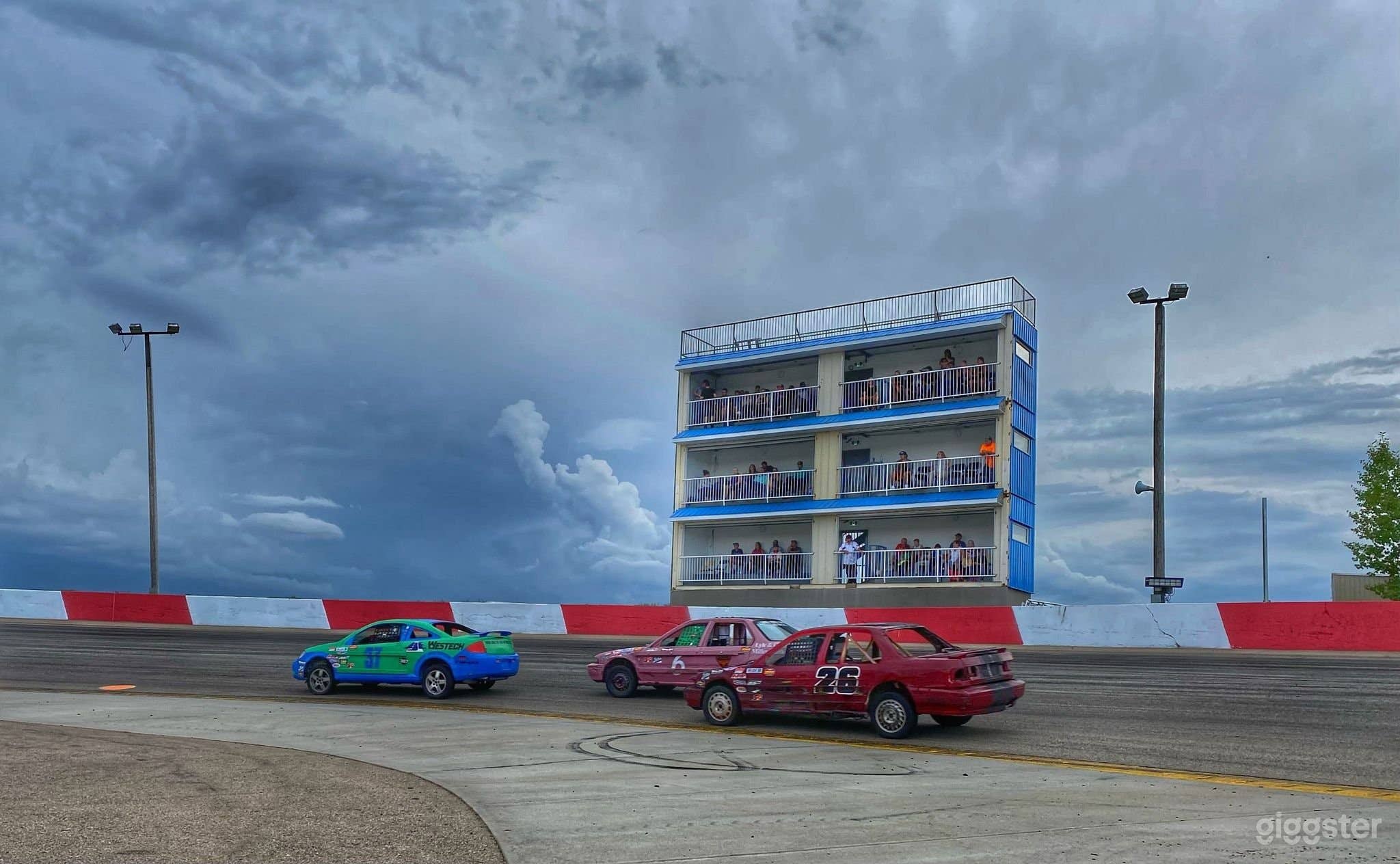 3 story Corporate Suites with spotter tower on roof