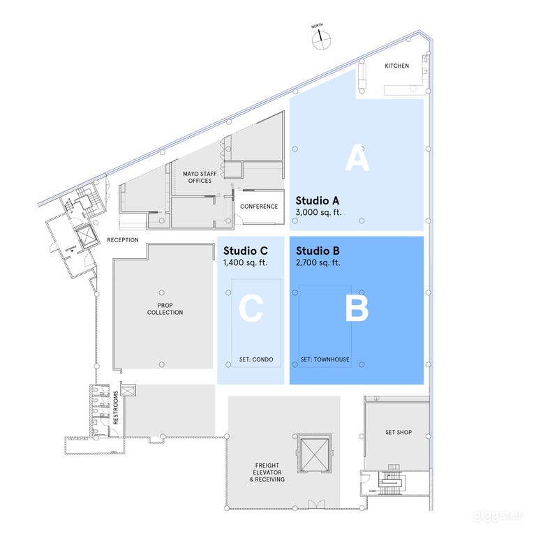  Studio floor plan. Rental includes access to Studio B. 