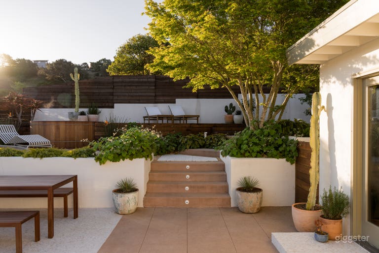  View of the patio from the living room French doors  