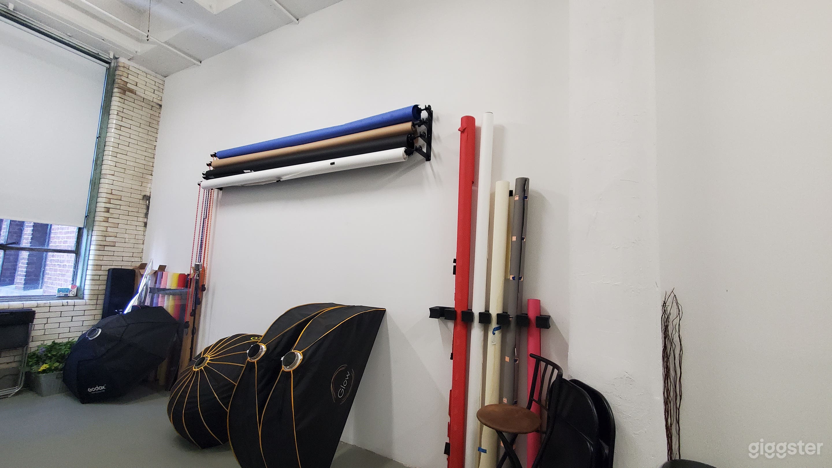 Multiple backdrop colors available.