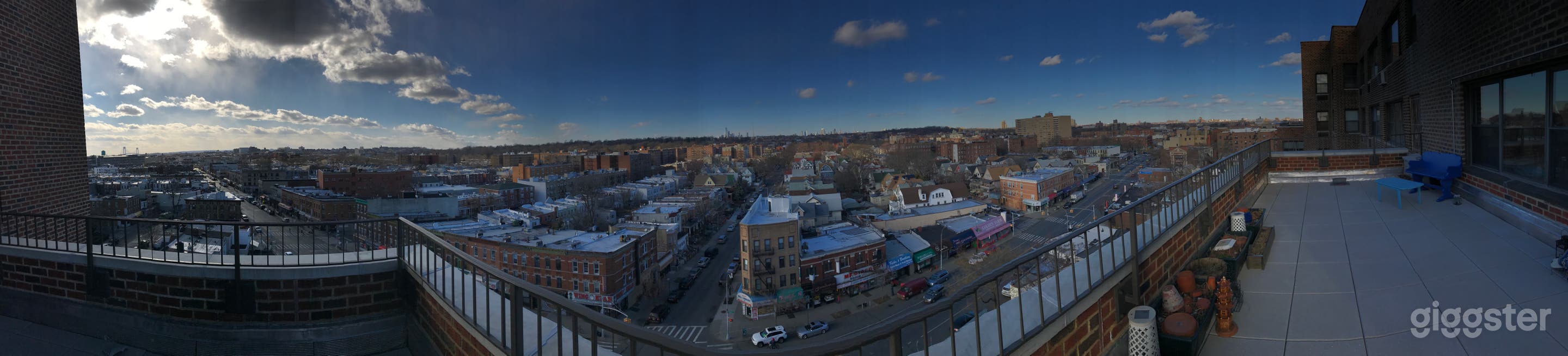 Panorama of terrace, daytime. Taken before terrace was furnished.