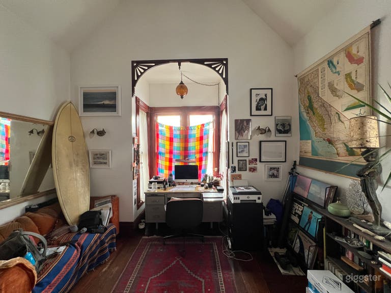  large office with high ceilings, bay window and beautiful wooden trim  