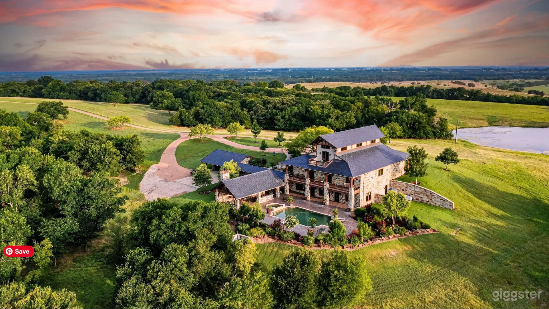 Overview of sprawling grounds and Montana inspired log home