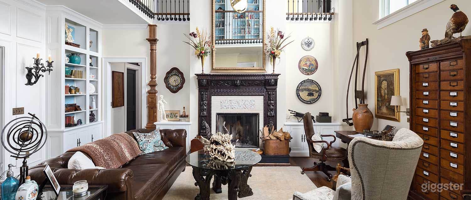 Two story living room/library