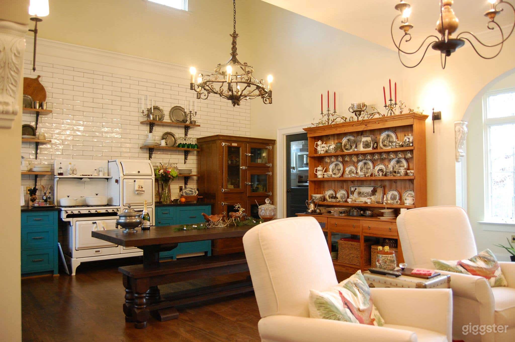 Kitchen with antique stove and refrigerator
