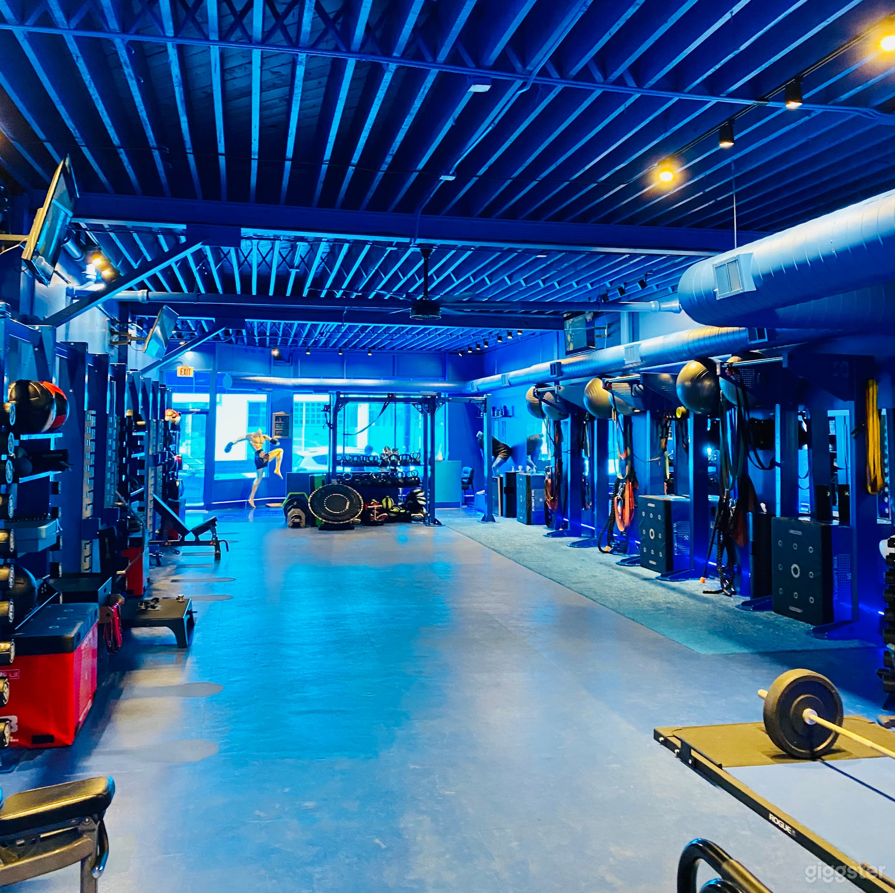 Upstairs studio. Each wall is lined with mirrors perfect for dance applications.