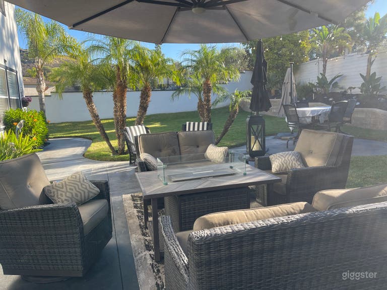  Outdoor patio seating with fireplace 