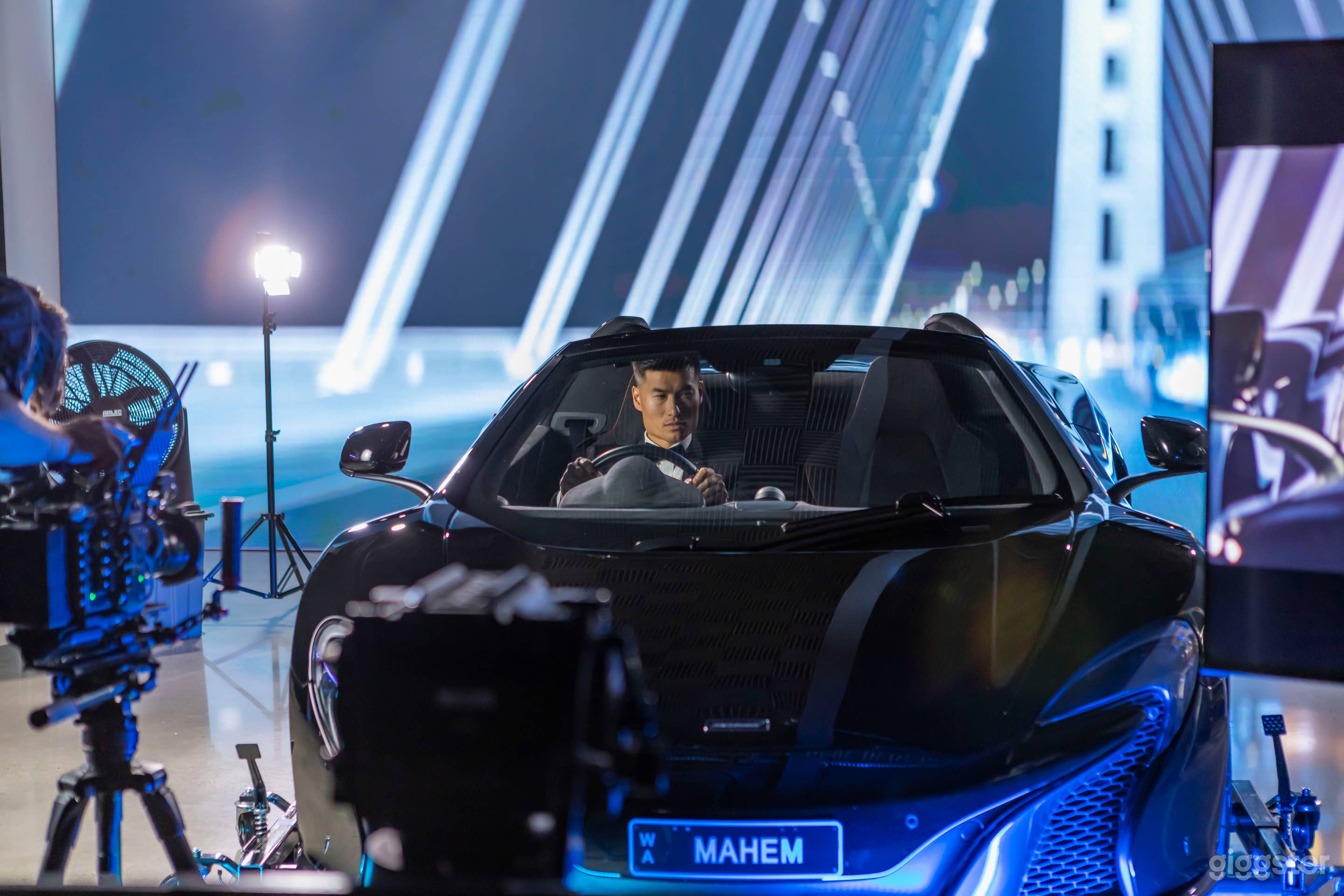 Virtual production space to shoot vehicles.