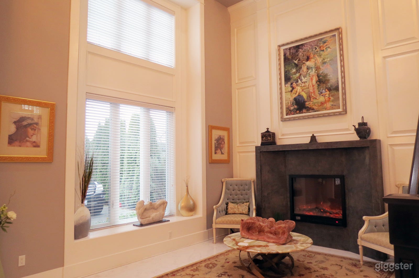 Living Room with Large High Windows.