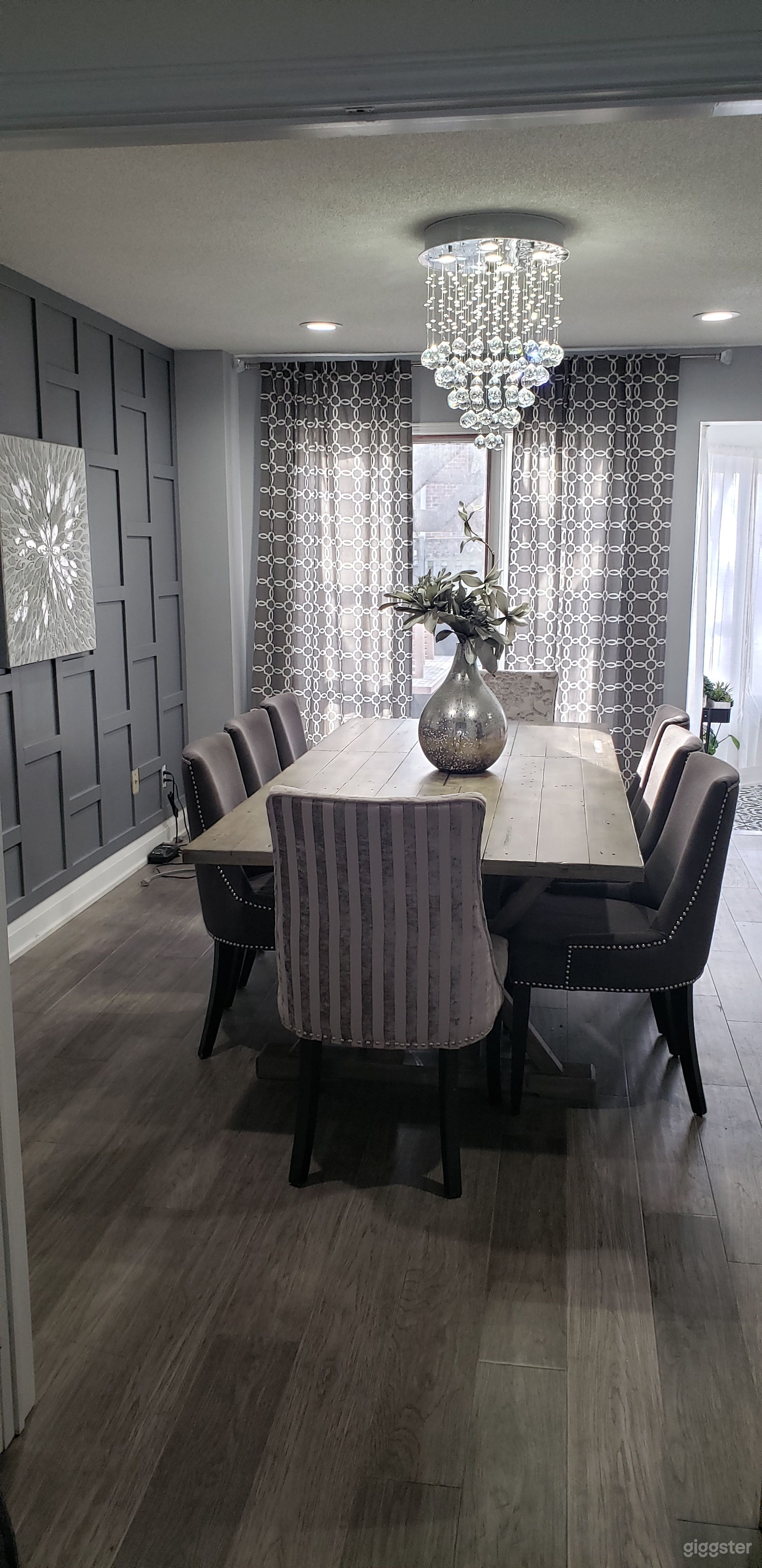 Dinning Room with wood burning fire place