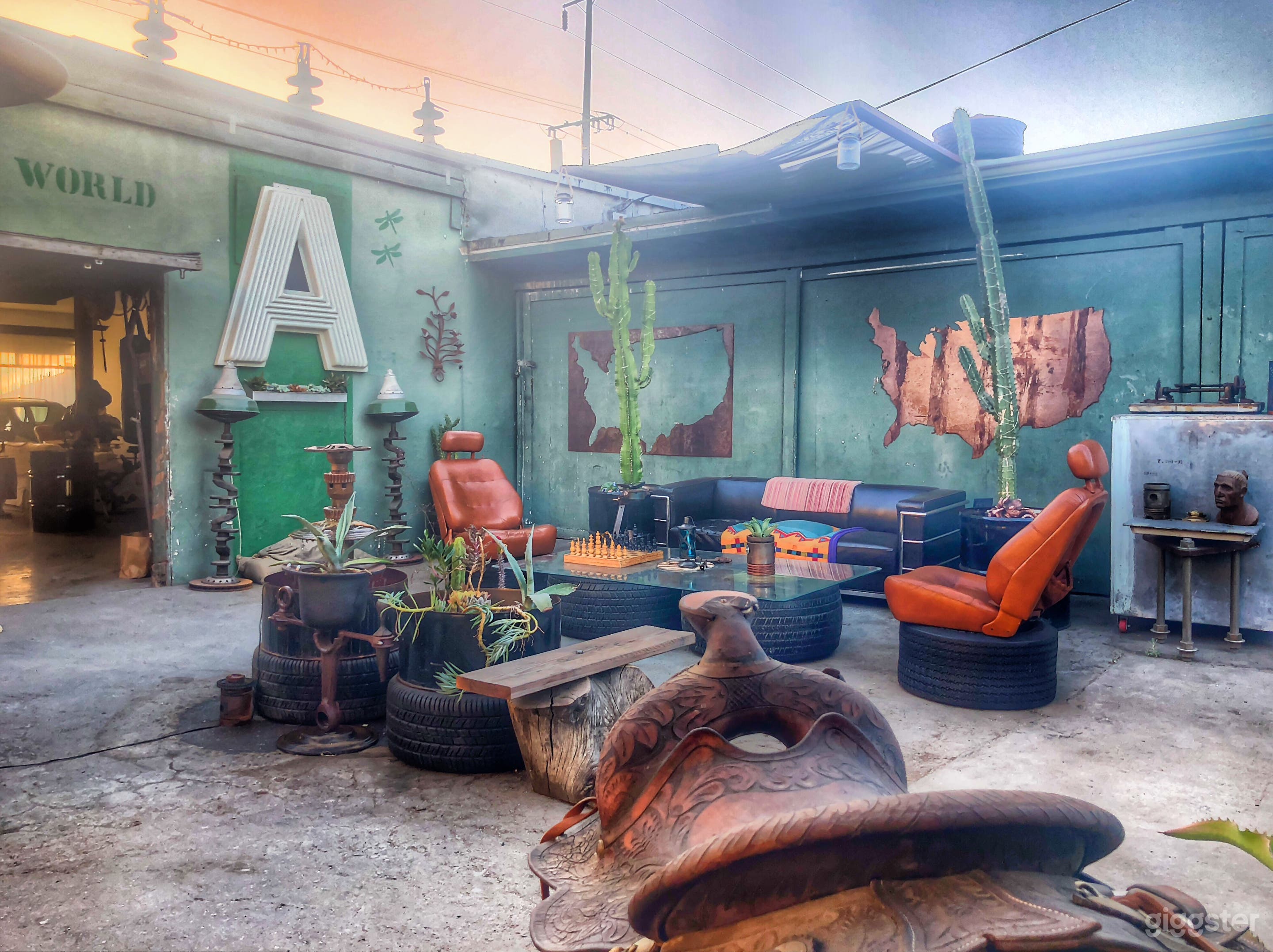 Killer, eclectic artist patio with plenty of unusual backgrounds and textures.