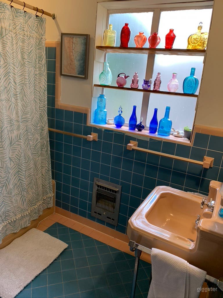 Blue and pink bathroom