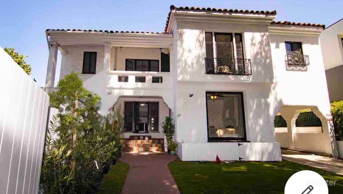 Front view of the Mediterranean villa. 