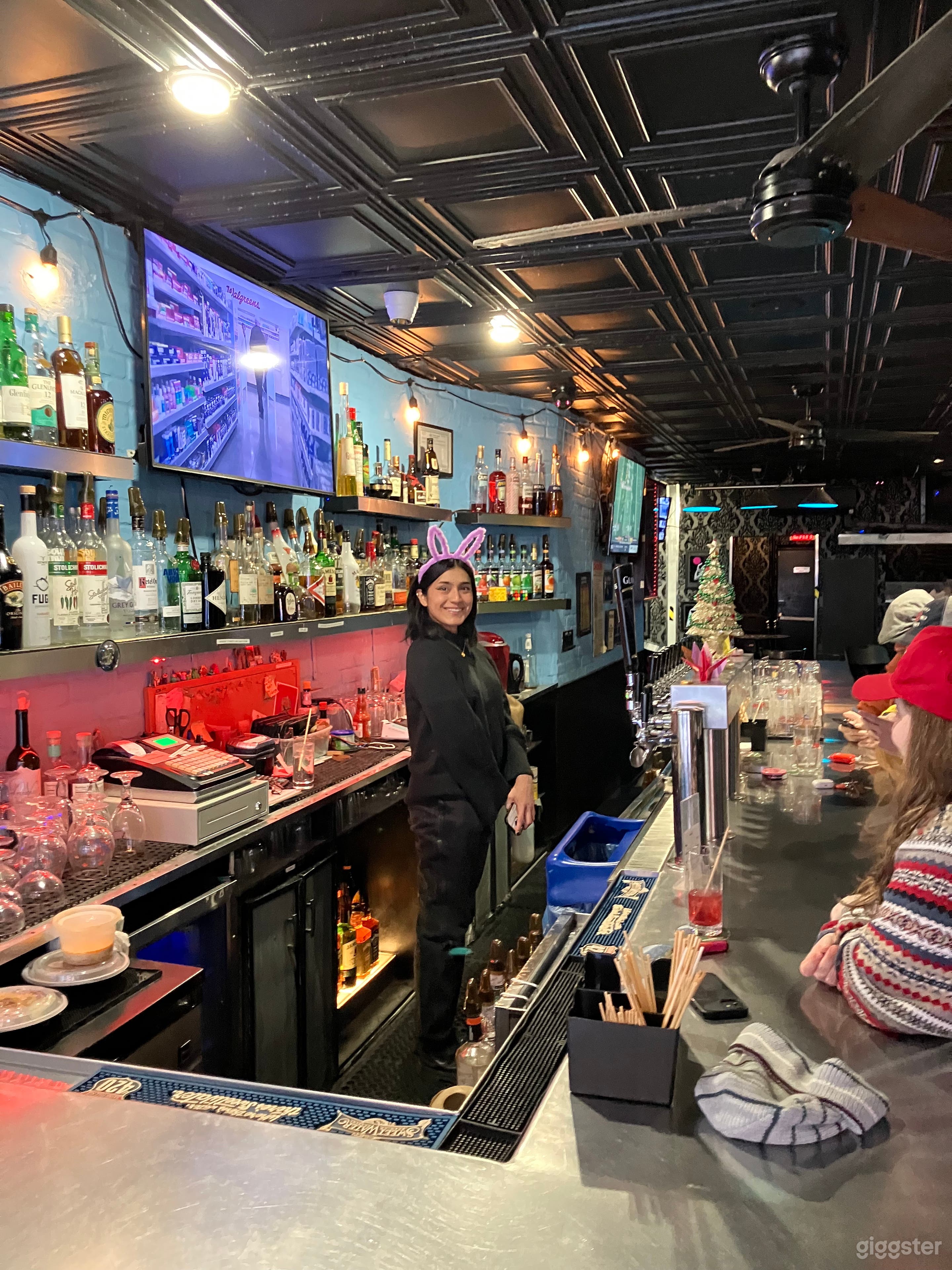 View up the bar from entrance area