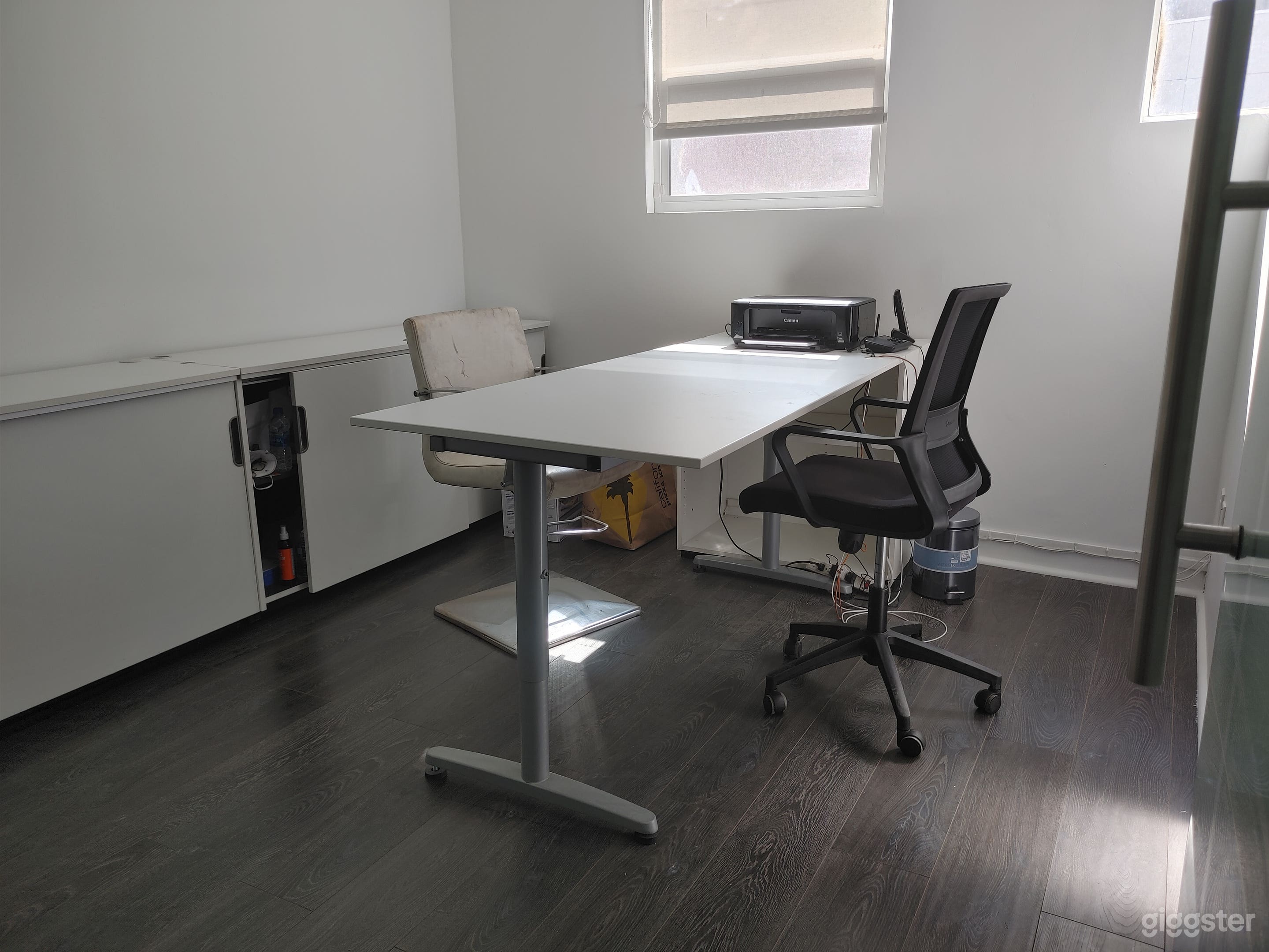 Private Office Space with Glass door, Table, Chair, Storage and Color Printer with WIFI!
