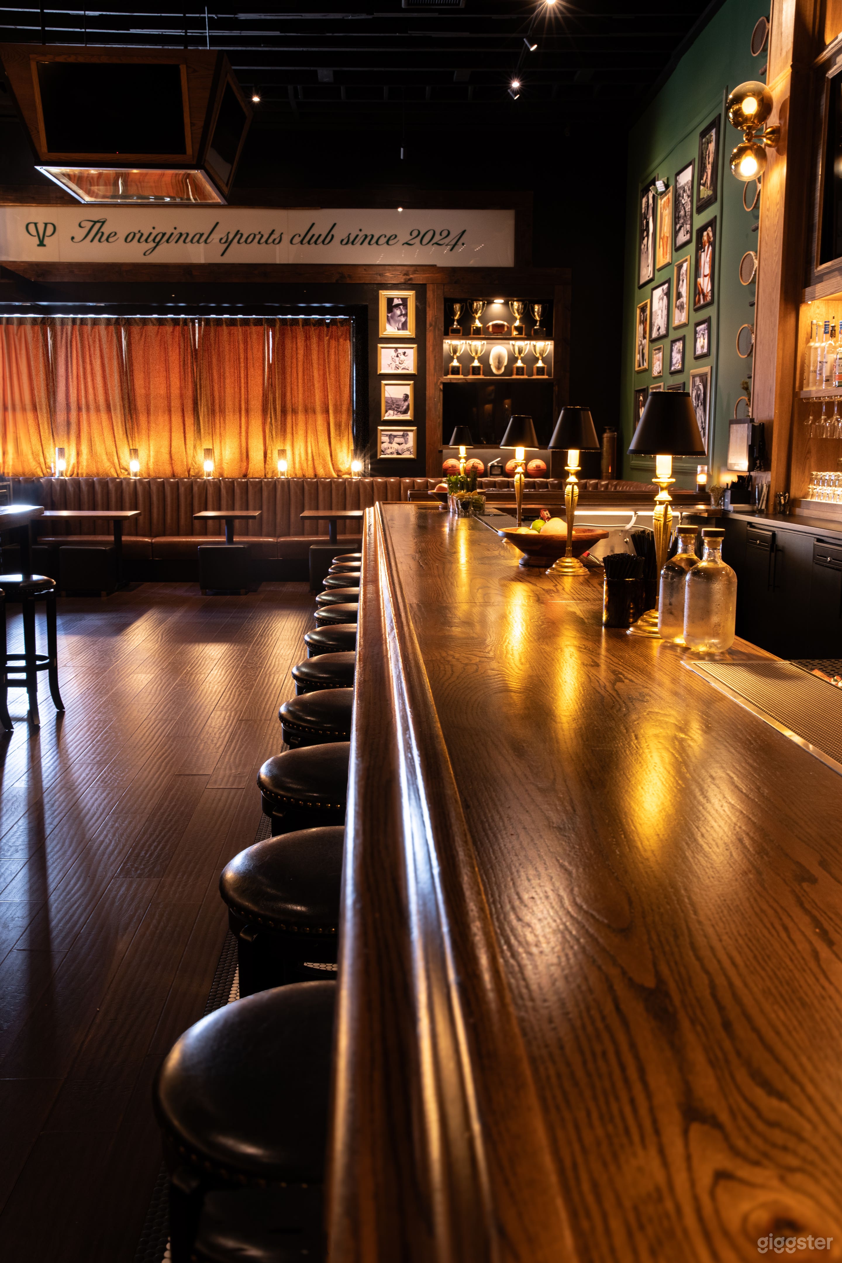 Oak bar top with restored vintage table lamps 