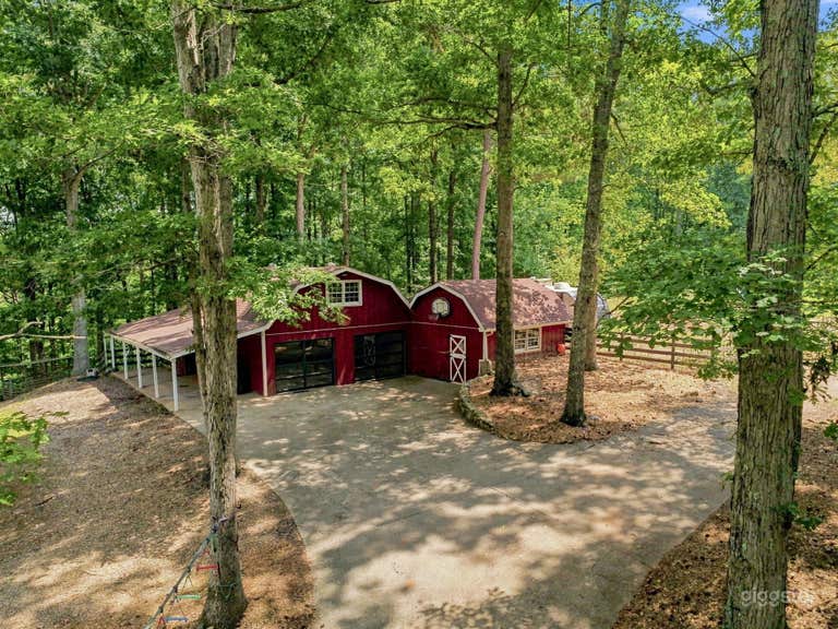  Wooded Estate with Red Barn, Pool, Creek & Acreage 