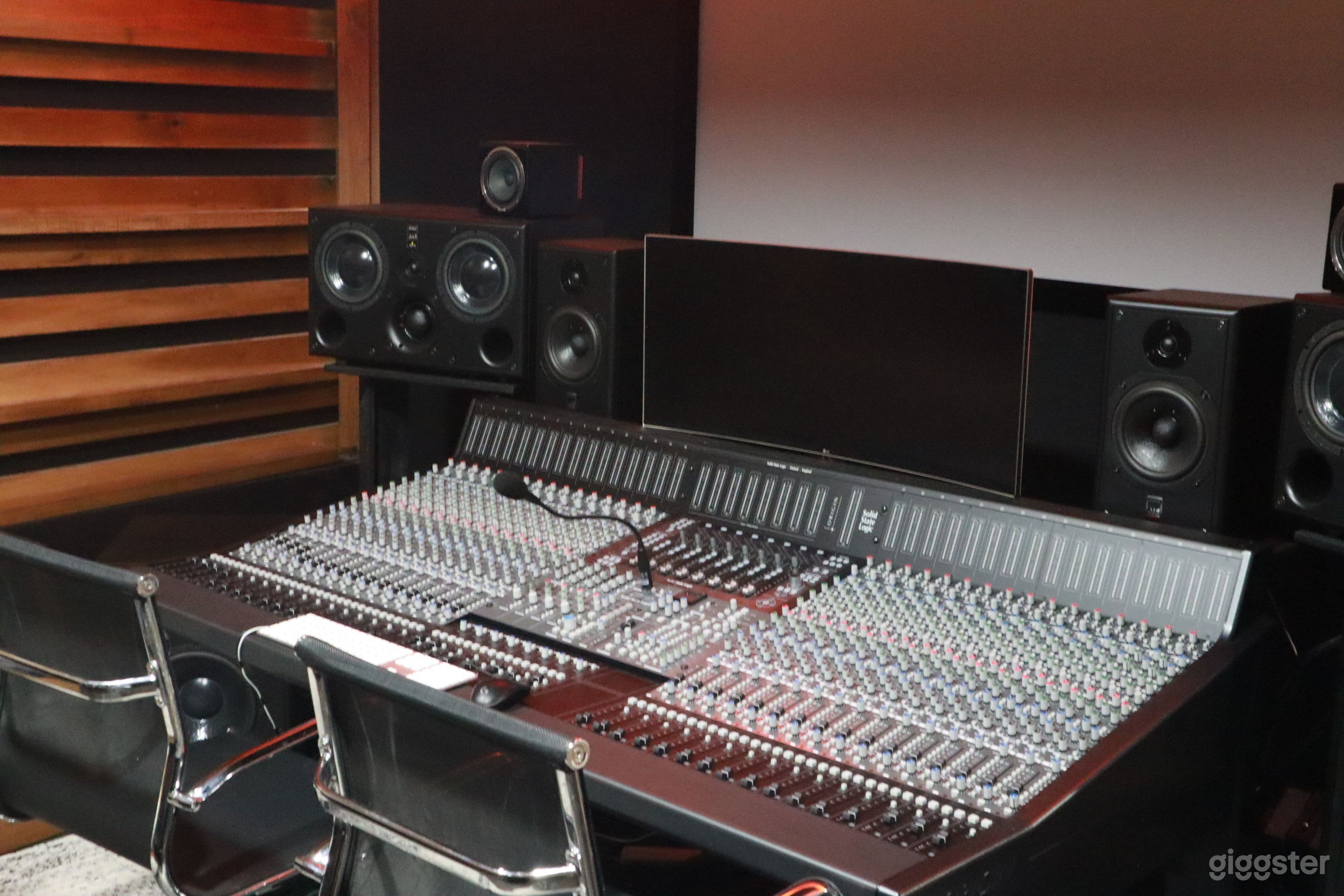 Recording Studio-
 Equipped with an SSL 32/64 channel Origin and balanced ATC monitoring system, and Neve, Manley, Universal Audio, and SSL outboard goodies. 