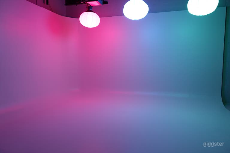  A 20ft L x 27ft W x 14ft H Cyclorama wall with RGB Amaran Lights 