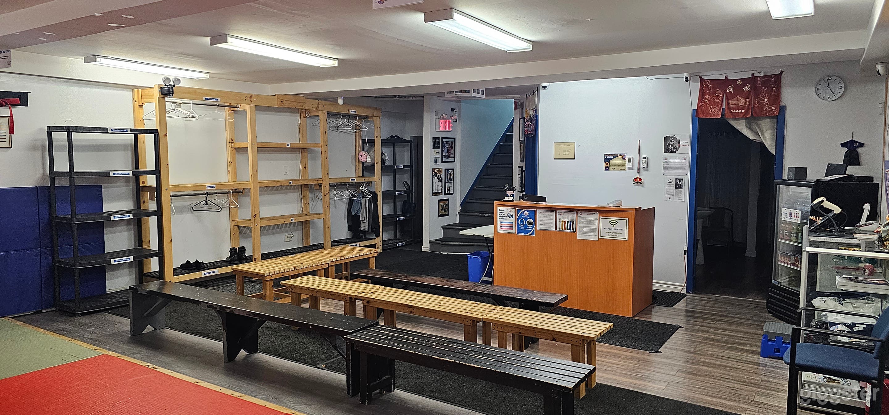 Reception with built in shoe and coat racks