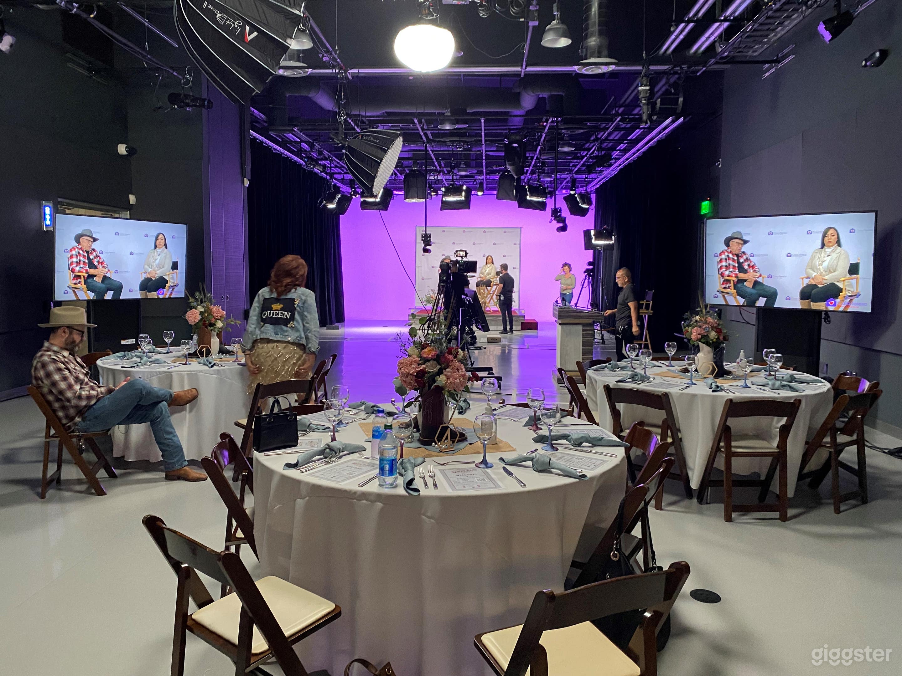 Charity event with live acoustic music and catered meals
