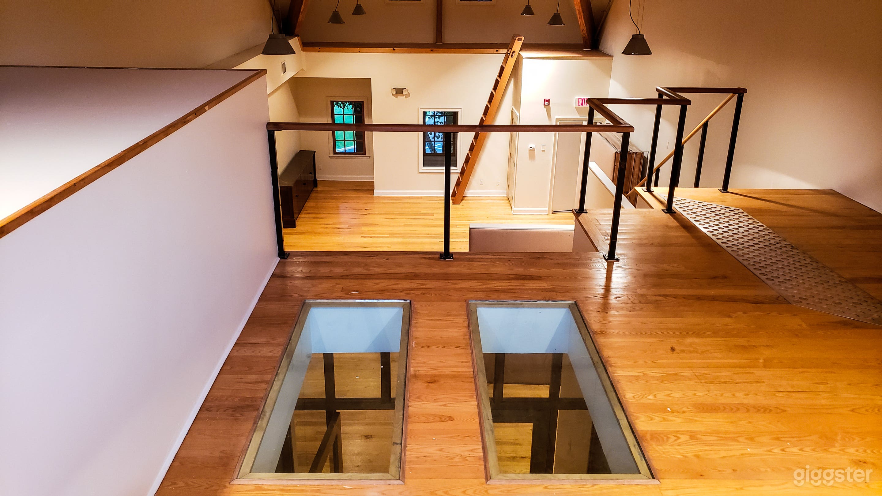 Video Village Loft, overlooking the space. Glass floor panels