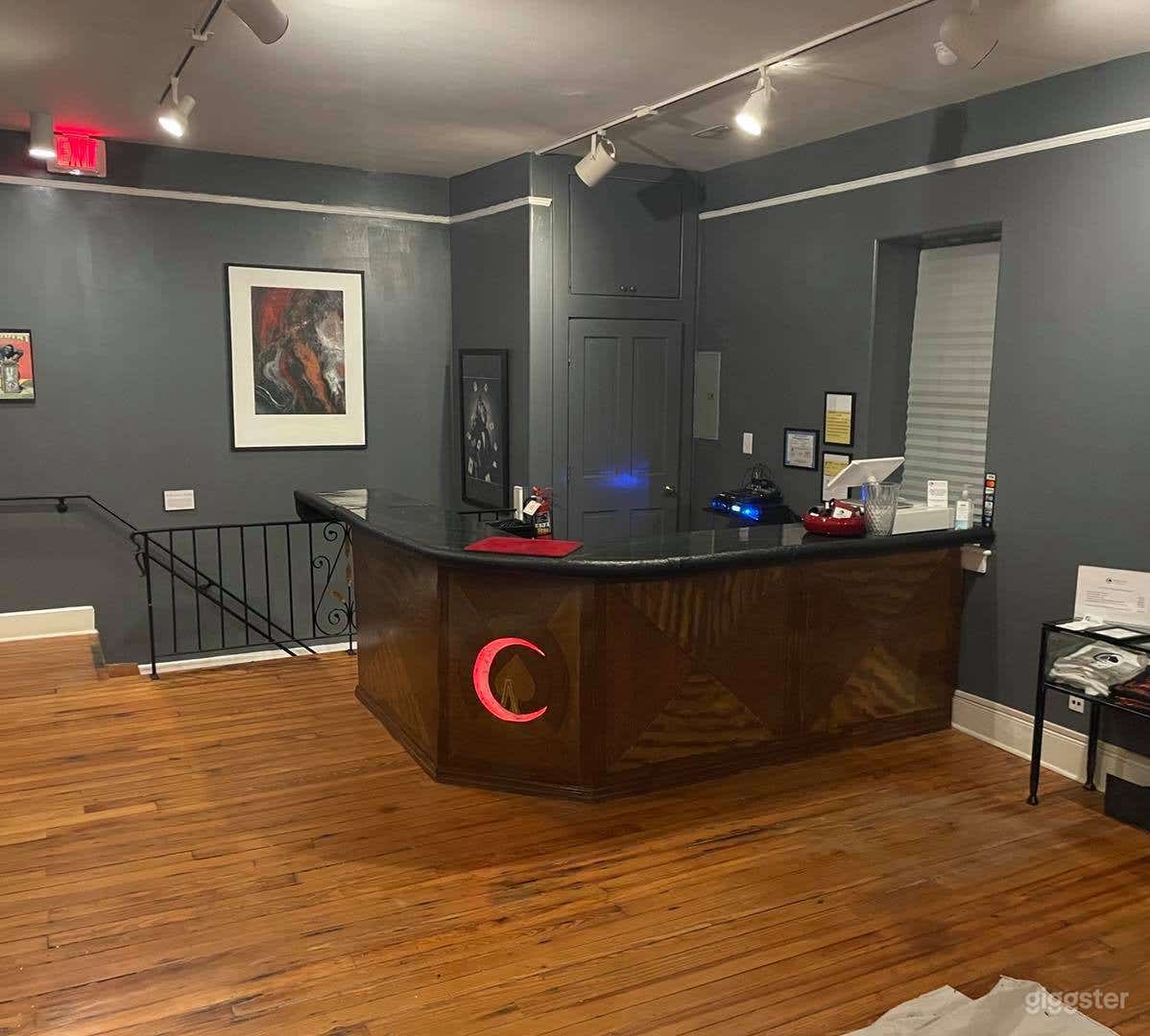 The theater's wrap around bar