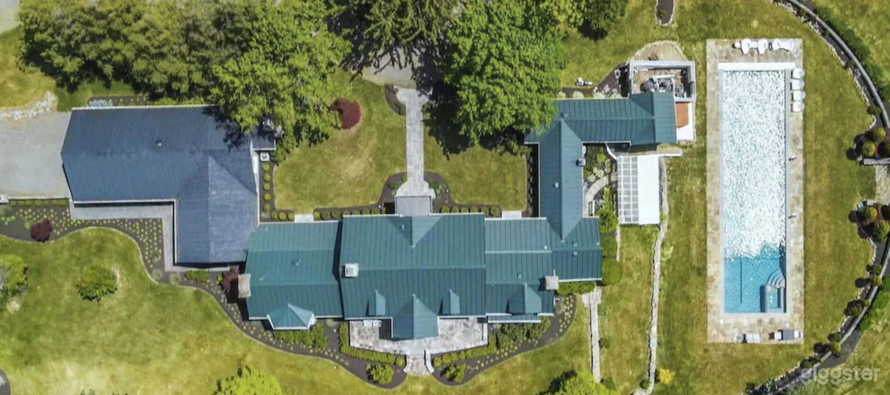 Bird's Eye View of the Derry House and Olympic-size pool
