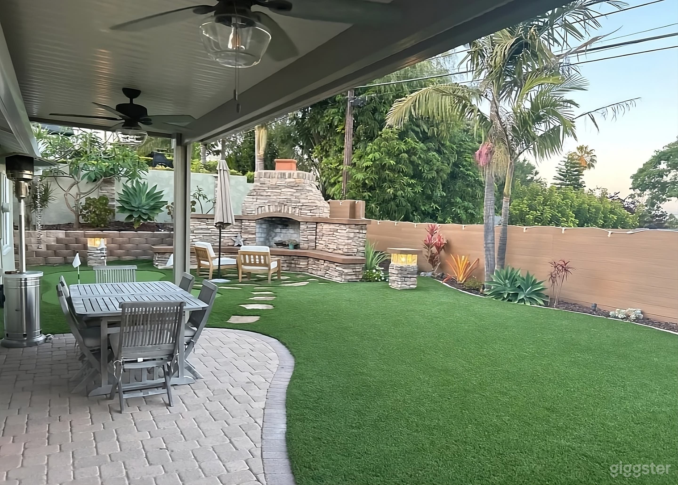 Backyard with Covered Patio and Fireplace Photo 1