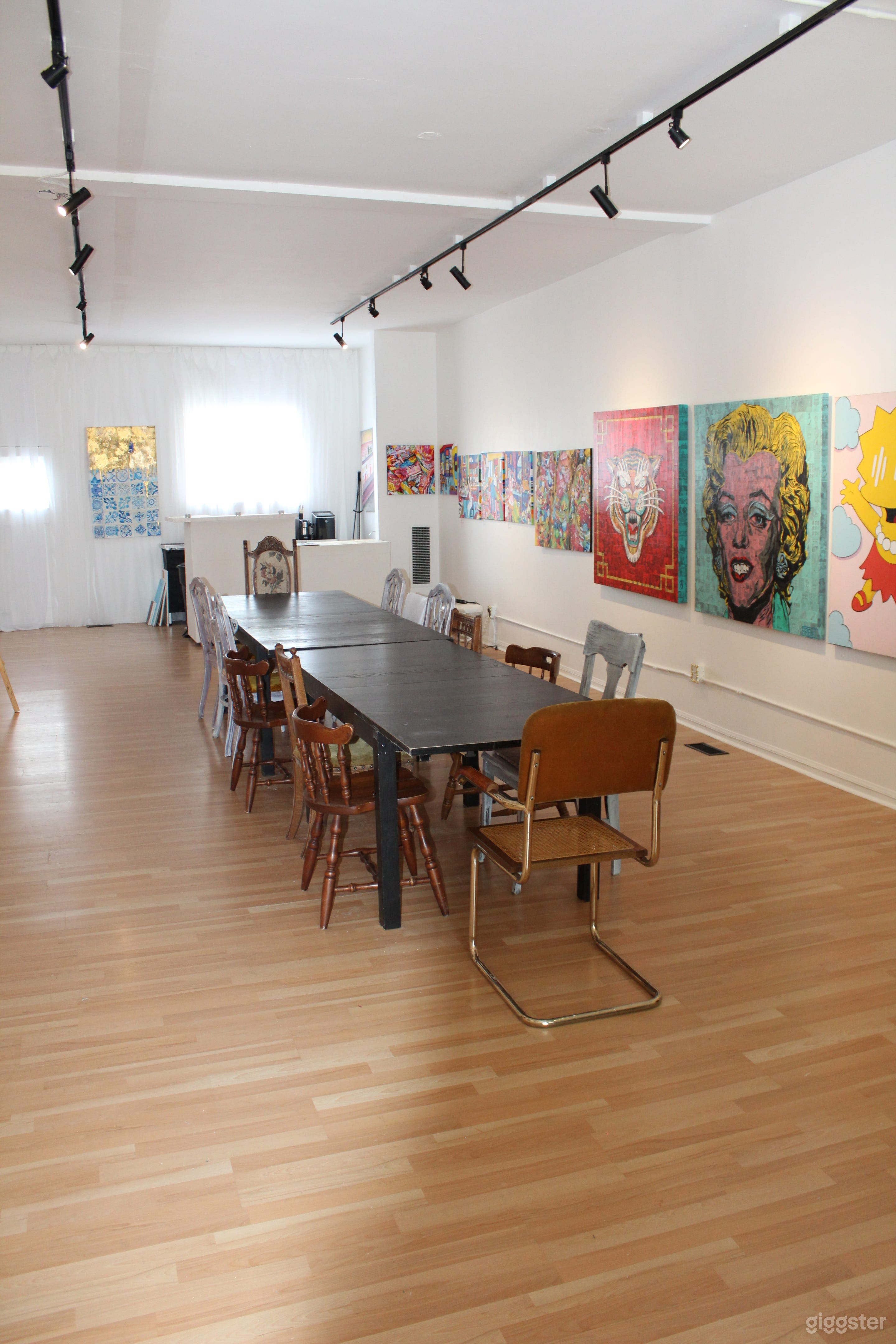 Tables and chairs available for your meeting and catering needs. 2 extending tables. Seats up to 16 when separated. Additional folding tables available