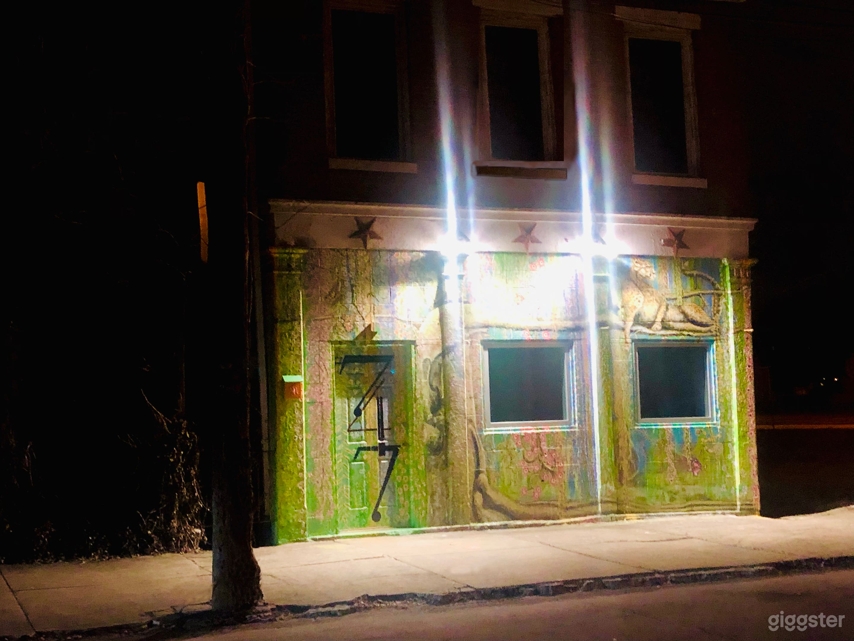 The location is brightly lit at night. 