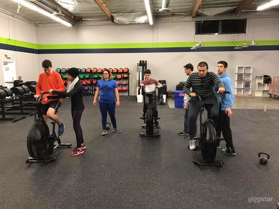 Gym equipment and lounge area 