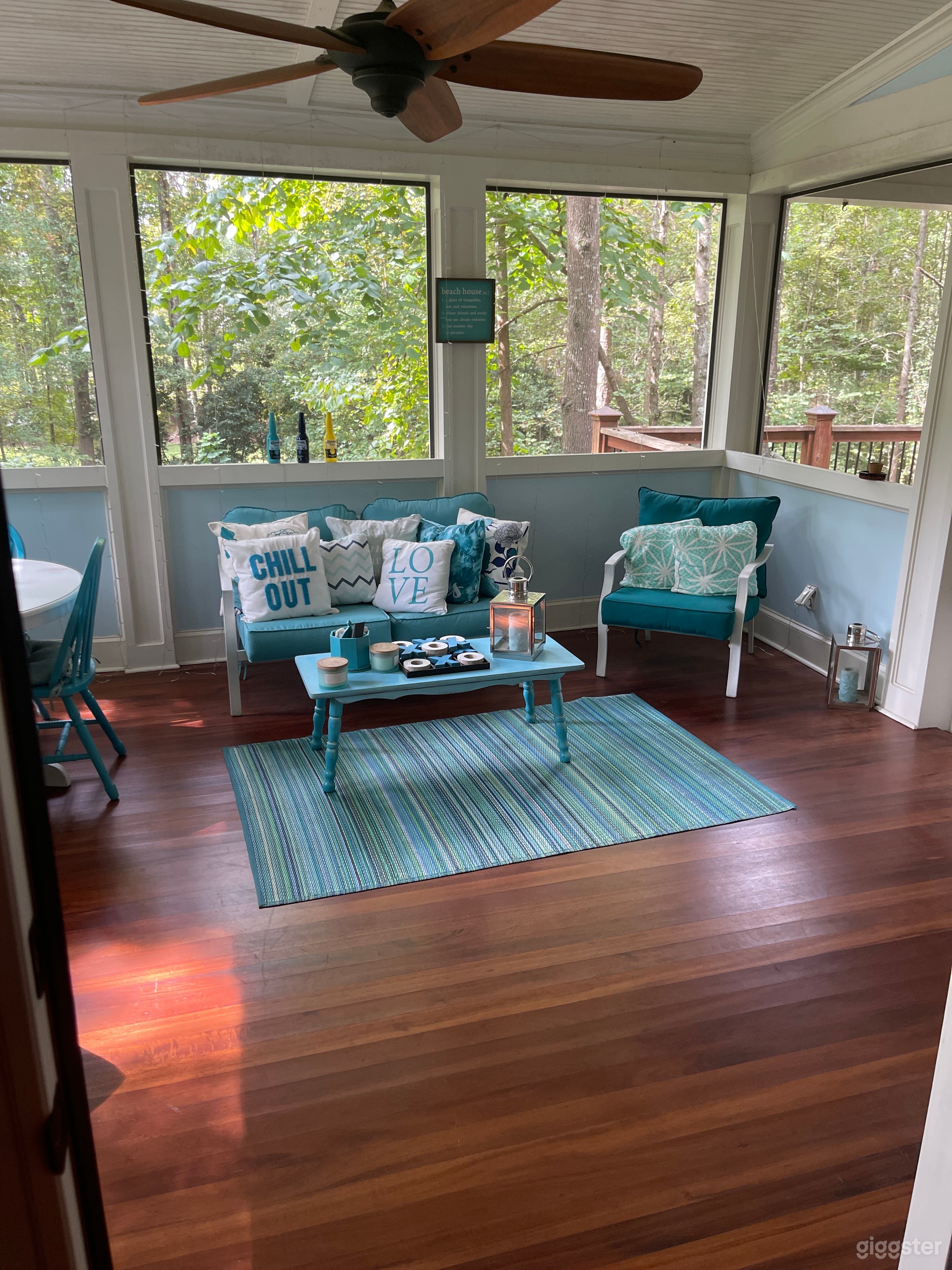 Beautiful all weather screened in sunroom. With ceiling fan so it’s never uncomfortable- even on the hottest of days. 