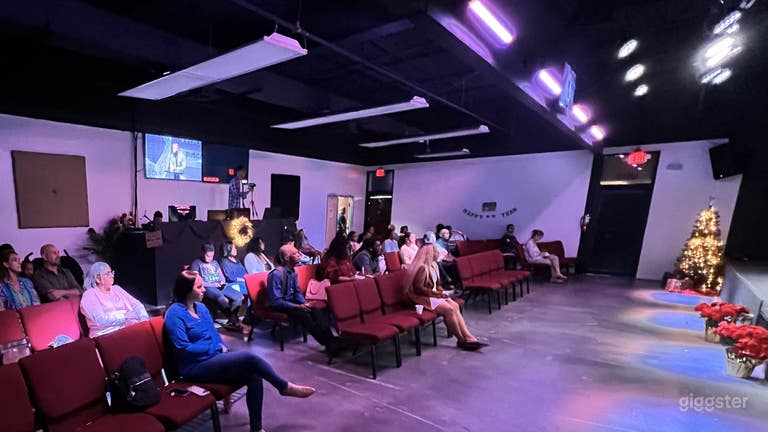  Audience and media booth in the back 