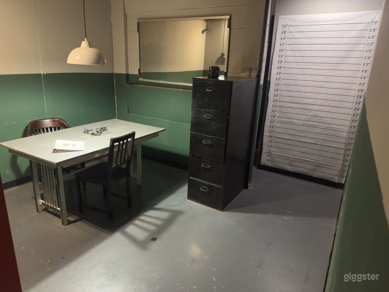  Interrogation room features a holding room with a one-way mirror, line up, and booking area. 