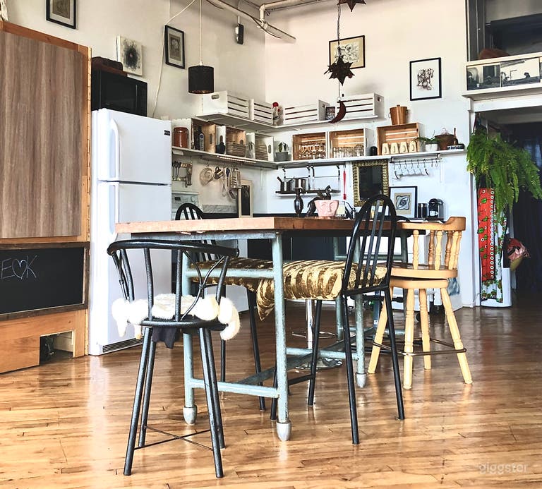  large wooden table and kitchenette  