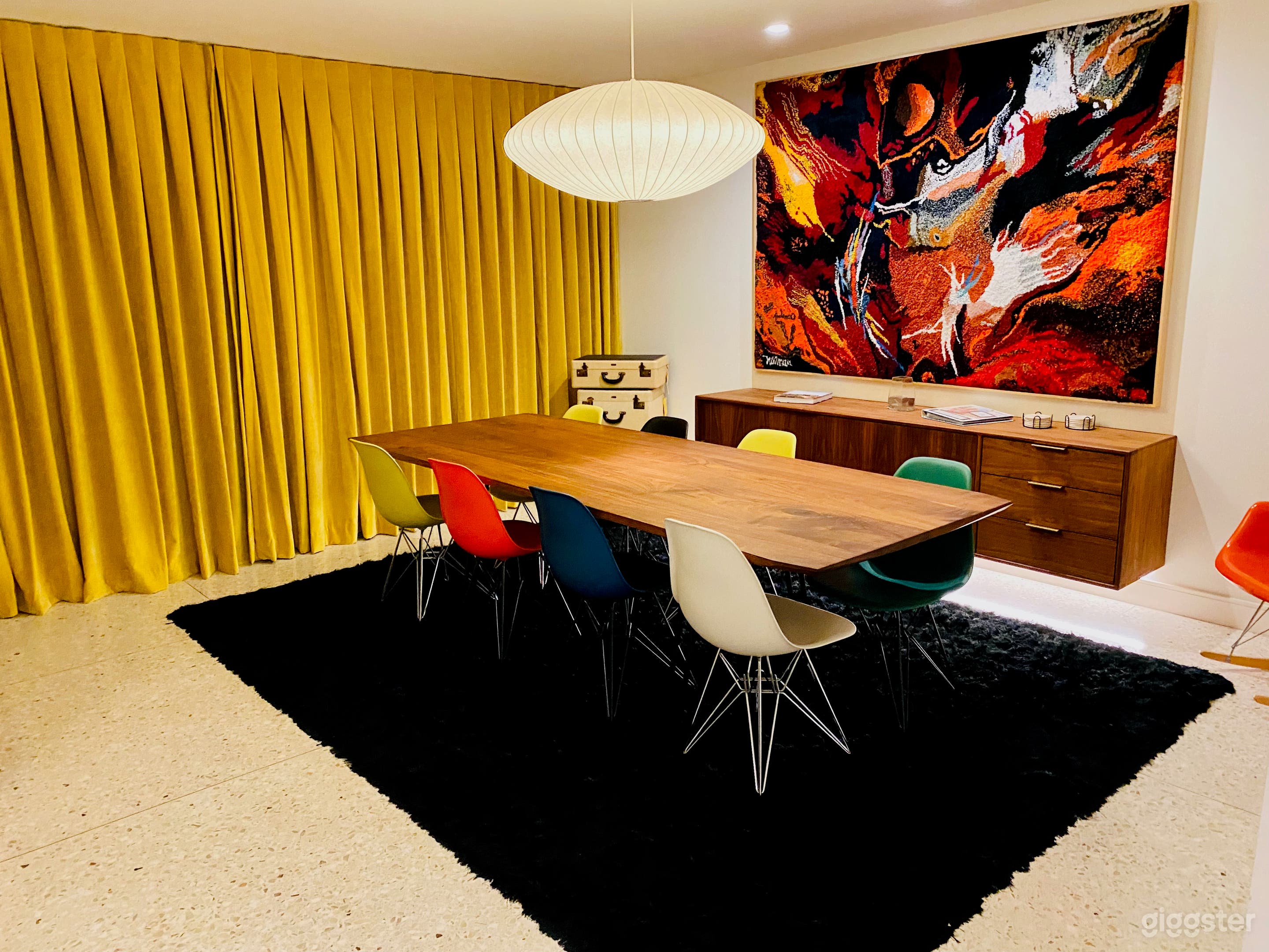 Dining Room with Custom Drapes Pulled Shut 